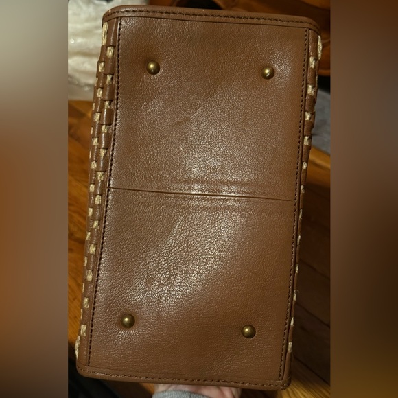 Jack Rogers Brown Woven Leather Tote Bag Braided Handles Medium Handbag - Picture 5 of 15